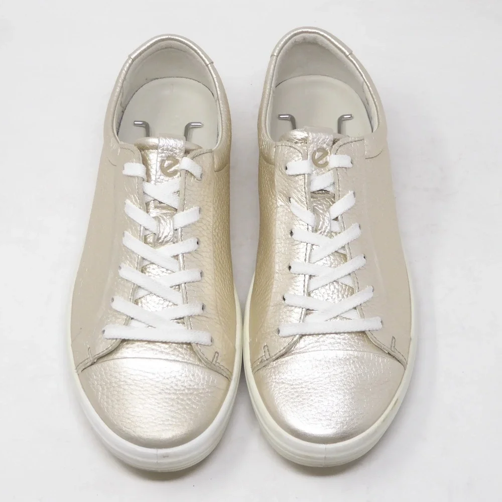 ECCO Womens Soft 7 Sneakers Gold Metallic Leather Lace Up Size 40 / 9-9.5